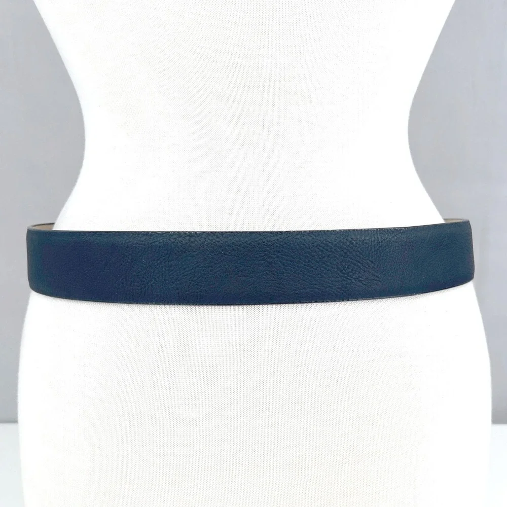 Adrienne Vittadini Womens Wide Black Belt Rose Gold Round Buckle Classic S | M